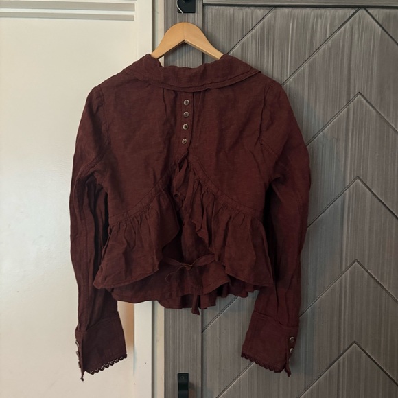 Free People Linen Blend Mauve Ruffle Jacket Boho Peplum Vintage Size Small - Picture 8 of 15